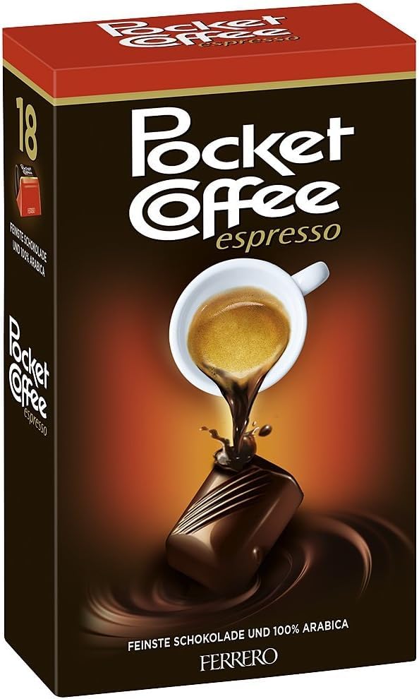 Pocket Coffee Espresso - Box mit 18 Stück köstlicher Kaffeebonbons - Intensive Geschmackserfahrung für Kaffee-Liebhaber und Feinschmecker - 18 Stück (225g) - Kompatibel mit Ferrero 225g