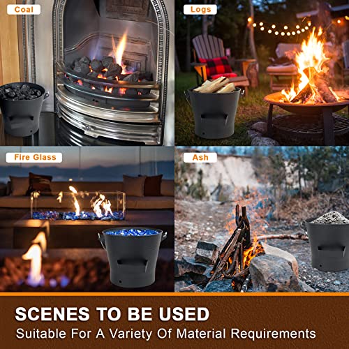 Foto von BRIAN & DANY Ascheeimer mit Deckel, Runder Kohleeimer für Kamine, 10L Eimer mit Schaufel und Handbesen, Werkzeugset Zubehör für Kamin, Feuerstelle