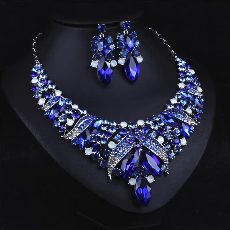 Rhinestone Crystal Rib Statement Necklace Earrings Charming Spark Chunky Collar Necklace Earrings Set Women Fashion Jewelry Accessories - Image 5