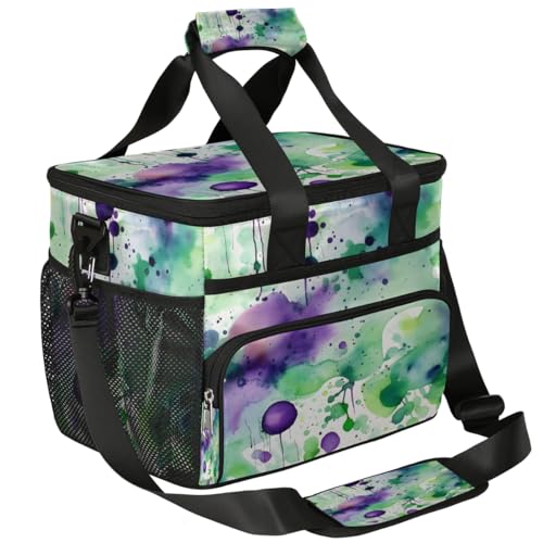 Purple Green Dots Insulated Picnic Backpack Lunch Box for Women Men Picnic Basket Tote Lunch Bag Picnic Bag Portable Lunch Bags for Picnic, Beach, Work, Trip,Office, Camp Paint Splatters