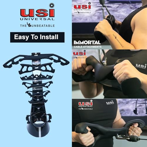 Image of USI UNIVERSAL Immortal Cable Machine Attachment, LAT Pulldown Attachments, Triceps Pull Down Attachment, Cable Machine Attachments, Home Gym Accessories (Black- Cable Handles)