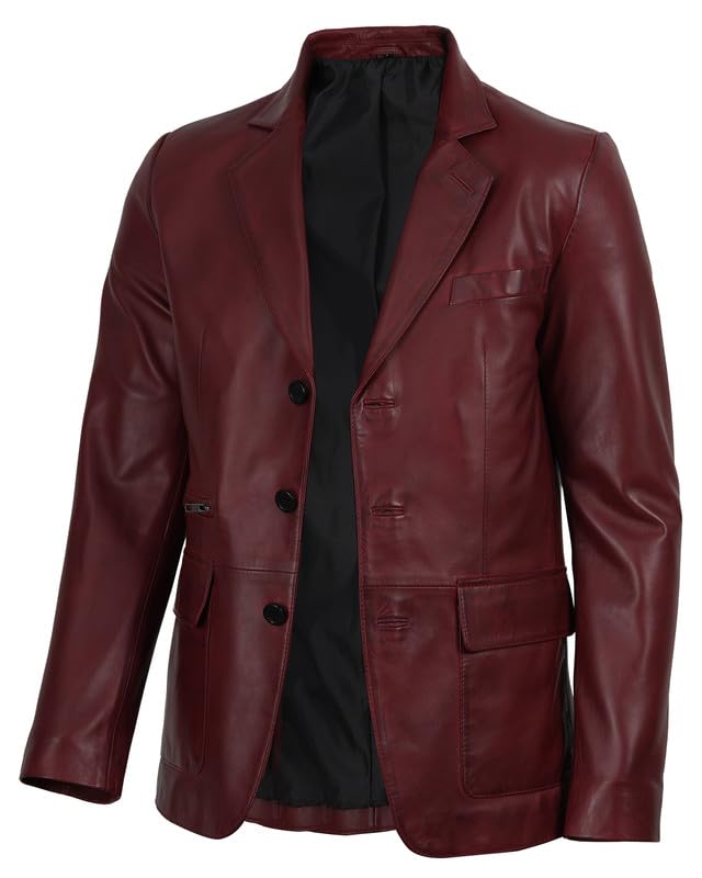 Image of Blingsoul Mens Leather Blazer Jacket - Real Lambskin Sport Coat with Notch Lapel Collar
