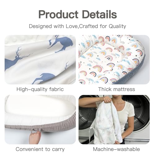 Image of Infant Support Cushion-Breathable and Soft Organic 100% Cotton, Portable Tummy Time Mat with Removable Support Cushionr Cover, Floor Baby Support Cushion for Newborn - Lion