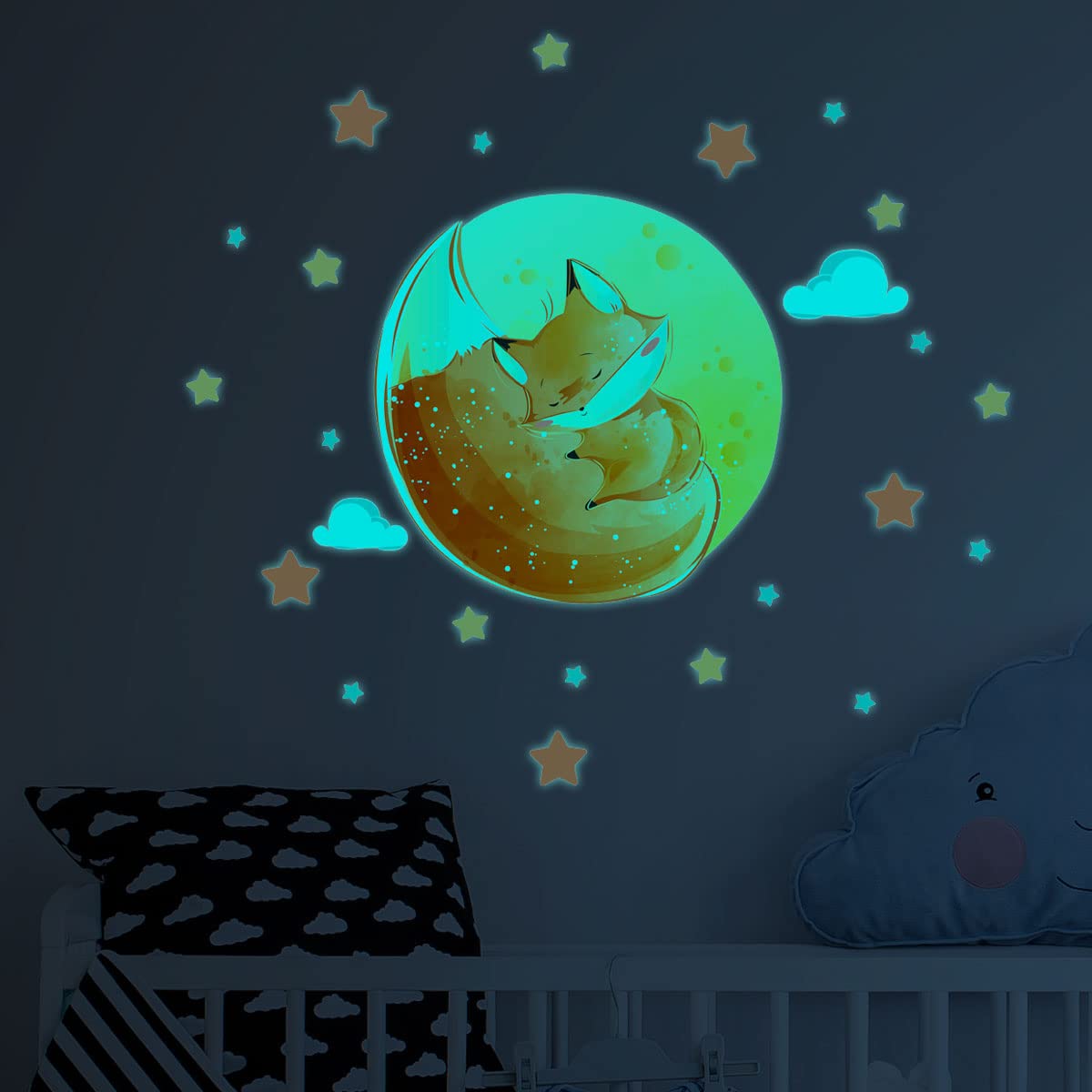 Ambiance Luminous Luminous Naklejka - Dream Fox - Naklejka ścienna Sufitowa Dziecko Fluorescencyjna | H30 x L40 cm + 50 gwiazdek