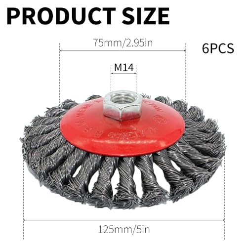6 Stück Drahtbürste Winkelschleifer, Ø125 mm Flex Topfbürste Winkelschleifer M14 Stahlbürste Kegelbürste Winkelschleifer Zubehör für Poliere Schleifen Entzunder und Entgrate