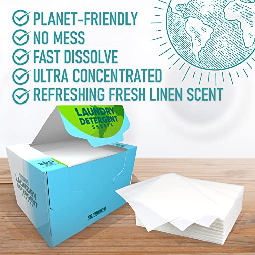 Eco Friendly Laundry Detergent Sheets (100 sheets 200 loads) - Plant based Free and Clear Strips for HE machine, Travel Friendly, Home Clothes Washing (Fresh Linen) - Image 3