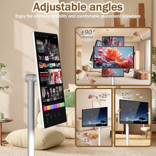 Image of 21.5 inch FHD Smart Portable TV, Rolling TV on Wheels, Android 15 OS, 6G +128GB Storage, Portable Touch Screen Monitor, 13MP Camera, Built-in Battery, 60Hz Refresh Rate, Full Swivel Rotation, Voice Remote