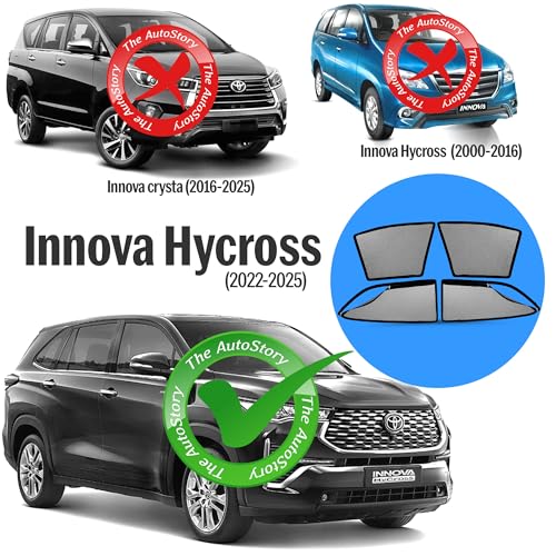 Image of AutoStory Magnetic Car Sunshade for Hycross 2022-2025 | Front Half Cut for Mirror Visibility + Rear Full Coverage with Zipper | Heavy Heat & UV Protection | Privacy Side Window Curtains Shades