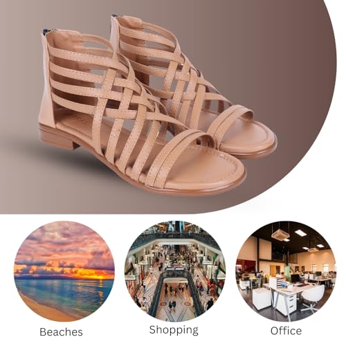 Image of TRASE Gladiator Sandals With Zip Closure Flats For Woman And Girls - Women Sandals - Stylish And Trendy Strappy Design Flat Footwear For College, Office And Beach Wear