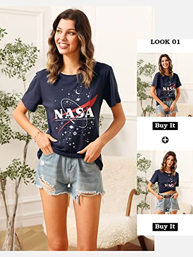 Ezcosplay Women Short Sleeve NASA Letter Print T-Shirts Casual Graphic Tee Tops4
