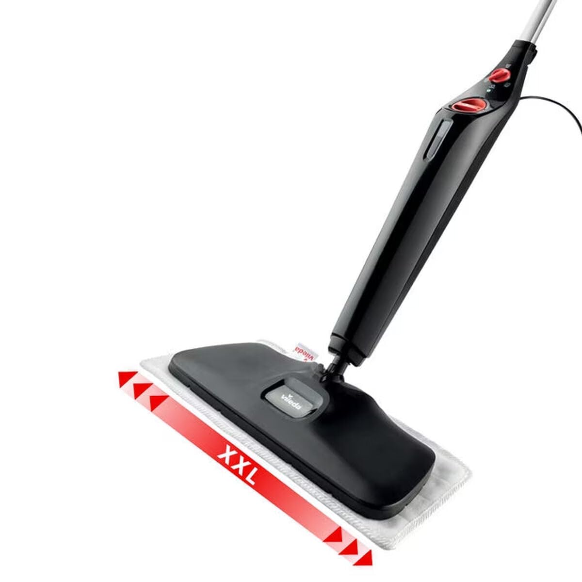 Vileda Steam Plus XXL Black Steam Cleaner, 40 cm wide, for Tile, 3 steam settings, quick heating, swivel head, portable