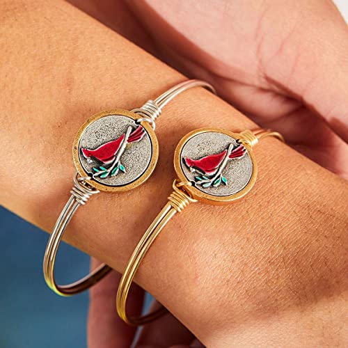 Luca + Danni Red Cardinal Bangle Bracelet, Spiritual Jewelry Gift For Women, Girls, Wear As Single Or For Stacking - Brass Tone Petite Size Made In Usa #TOP4