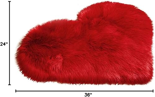 Miniatura 3 de Valensha - Alfombra de pelo sintético suave con forma de corazón, antideslizante, para sala de estar, decoración del hogar, Rojo