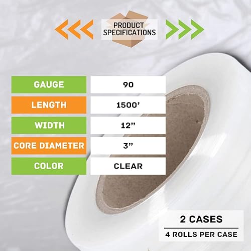 Miniatura 4 de PSBM - Envoltura elástica, paquete de 8, 12 pulgadas x 1500 pies, calibre 90, adherencia de plástico transparente, rollos de película elástica