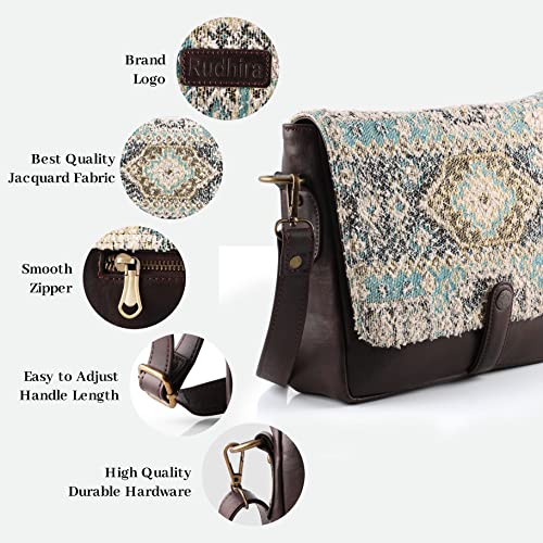 Image of Rudhira Women's Cross-body Bag Sling Bags Ladies Purse Handbag Sling Strap Vegan Leather Indian Fabric Slings Multicolor (Floral)