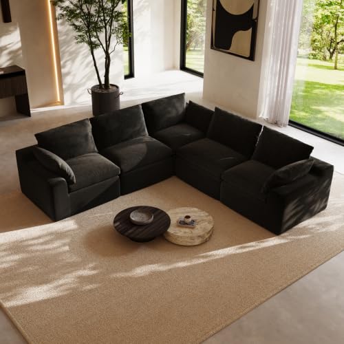 Image of Novilla 104.3 inch Modular Cloud Couch, Modern Sectional Sofa with Smarts Coil Support, Chenille Fabric, Upholstered Couch for Living Room Apartments Bedroom, No Assembly, 5 Seater, Dark Grey