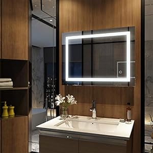 Meykoers Wandspiegel Badkamerspiegel Badkamerspiegel Badkamerspiegel LED-verlichting 80x60cm met aanraakschakelaar en…