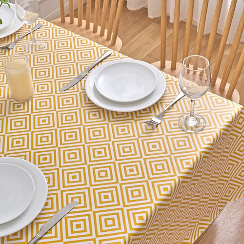 Dehaus® Nappe Toile Cirée Jaune Ocre, Nappe de Table Plastique PVC Imperméable Anti-Tache, Motif Géométrique Geo Diamond, Facile d'entretien Intérieur...
