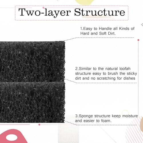 Image of FillTouch 3 Pcs Dual Sided Scrub Sponge Multi Functional Cute Temperature Sensitive Non Scratch Dish Sponge for Washing Dishes Kitchen Bathroom(Flower,Black)