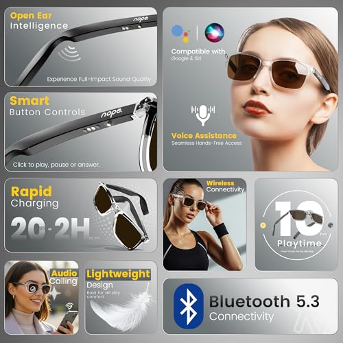 Image of Nope Vibe Smart Audio Glasses | Open-Ear Bluetooth Sunglasses with Immersive Sound, 10H Playtime, Button Controls, Voice Assistant, Rapid Charge, UV Protection