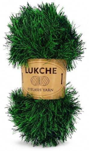 Image of Eyelash Fun Fur Yarn Premium 100% Polyester 164 Yds (150 Mt), 3.53 Oz (100 Gr) Colorful Crochet Yarn Dıy Hand Knitting. (Black-Green, 1 Skein)