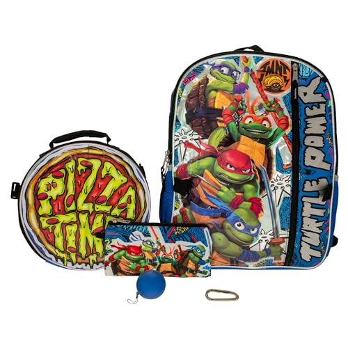 AI ACCESSORY INNOVATIONS Teenage Mutant Ninja Turtles 5 PC Backpack Set Raphael Leonardo Donatello & Michelangelo 16 School Bag TMNT Bookbag Blue