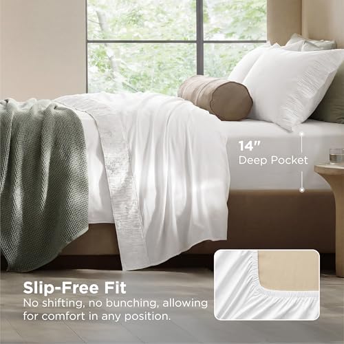 Image of Bedsure Full Size Sheets - 4 Pieces Soft, Breathable, Cooling Bed Sheets | Hotel Luxury Bedding, Oeko-Tex , Easy Care, Deep Pocket, Fade Resistant, Shrink Resistant, Sturdiness, Emboss Design