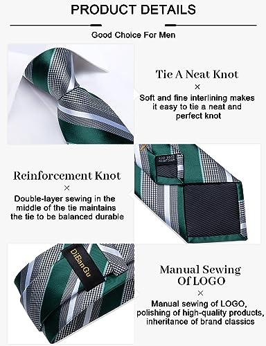 Image of DiBanGu Mens Striped Tie Silk Woven Necktie and Pocket Square Cufflinks Tie Clip Set Wedding Business Formal Gift Tie for Men