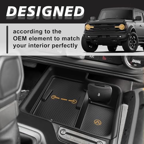 Image of Muslogy Center Console Inserts Compatible with 2025 2026 Ford Bronco Accessories, Center Console Wireless Charger Protective Mat Liner Anti-Slip Phone Charge Area Charging Protection
