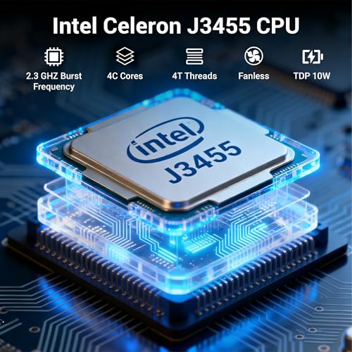 Image of Mini PC Stick, Intel Celeron J3455 Quad Core, 4GB 64GB, Fanless, 4K Monitor, 1080P Video, Gigabit LAN, WiFi, USB 3.0, Win 10 Pro for Office Home School Conference Digital Signage