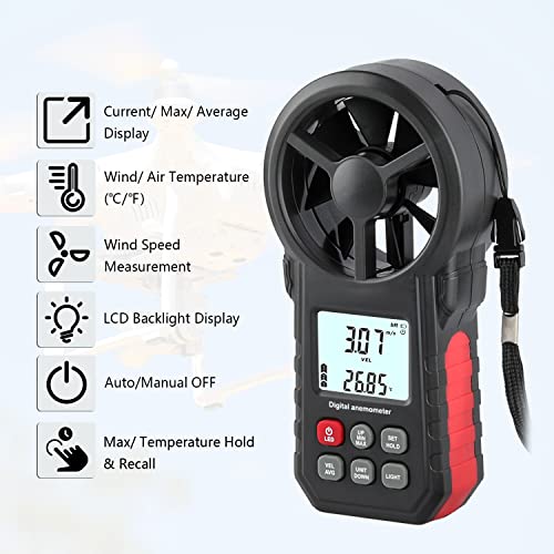 image for XRCLIF Digital Anemometer, Handheld Wind Speed Meter with Temperature 