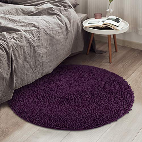 Image of MAYSHINE Round Area Rug Set for Bathroom | Soft Plush Chenille Bath Mat, Water Absorbent Non-Slip Bathroom Rug | Washable Shag Carpet for Shower, Bedroom, or Home Decor | 36 inchx36 inch (Round) | Plum