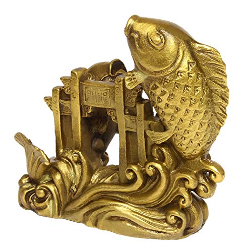 Estatua pequeña de pez Arowana dorado de latón artesanal miniatura 4