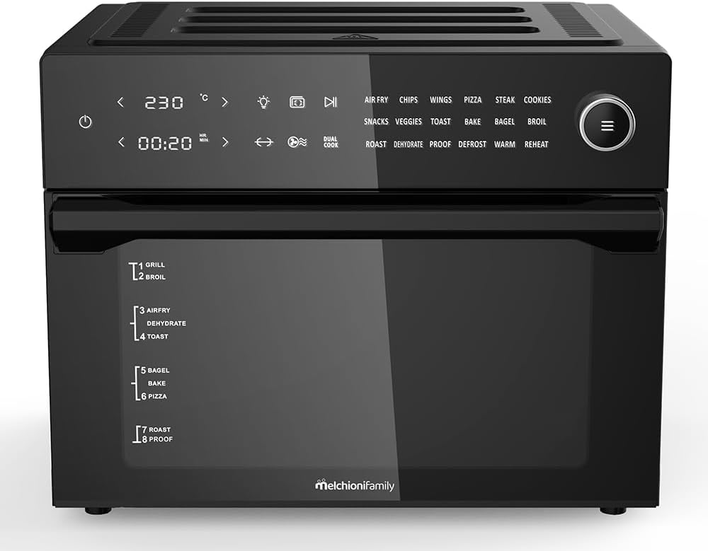 Melchioni Family | Friggitrice ad Aria BENEDETTA Capacità 30 litri, Display Digitale, Funzione Dual Cook, Air Fryer con 18 Programmi, 30-230°, Timer 12h, Colore Nero Melchioni Family | Friggitrice ad Aria BENEDETTA Capacità 30 litri, Display Digitale, Funzione Dual Cook, Air Fryer con 18 Programmi, 30-230°, Timer 12h, Colore Nero