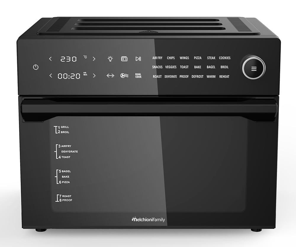 Melchioni Family | Friggitrice ad Aria BENEDETTA Capacità 30 litri, Display Digitale, Funzione Dual Cook, Air Fryer con 18 Programmi, 30-230°, Timer 12h, Colore Nero (Ricondizionato)