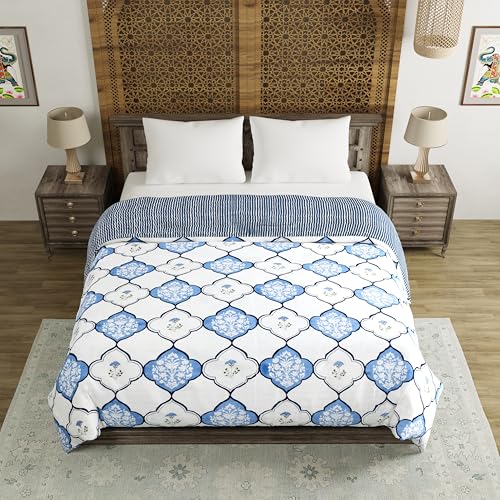 Image of BLOCKS OF INDIA Hand Block Printed Cotton King Size Quilt /Rajai | MUGHAL Blue