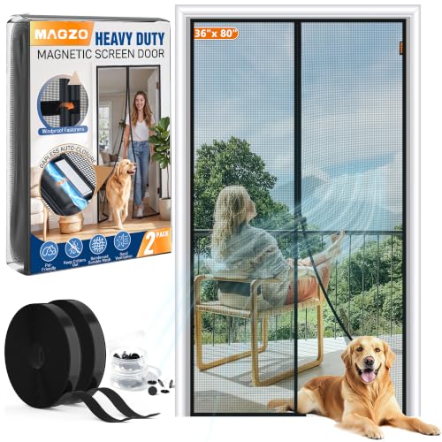 Image of MAGZO Magnetic Screen Door 2-Pack Fits Door Size 36 inchx80 inch, Hands-Free Mesh | 38 inchx81 inchHeavy Duty Door Screen Magnetic Closure & Windproof Fastener, Pet Friendly Dutch Screen Door Magnetic Gray