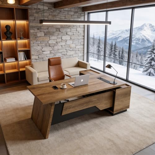 Luxury L Shaped Desk with Wireless Charger