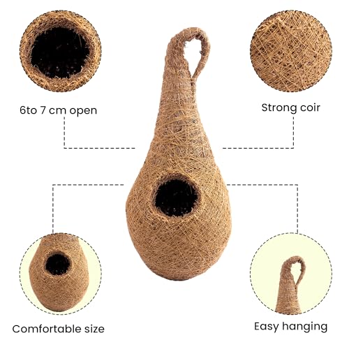 Image of Handwoven Coir Bird Nest - Natural Hanging Birdhouse for Sparrows, Finches, Java Sparrows & Other Small Birds, Ideal for Gardens, Balconies & Trees, (Pair of 3)(* 6 pcs)