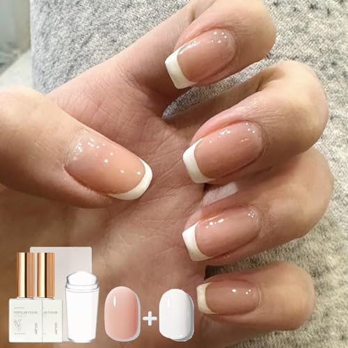 French Manicure Kit - French Tip Stamp Pink & White Gel Nail Polish Gel Nail Kit Nail Art Tools, Nail Stamper French Manicure Nude White Jelly Nail Polish French Nails Nail Accessories Set for Women - Image 4