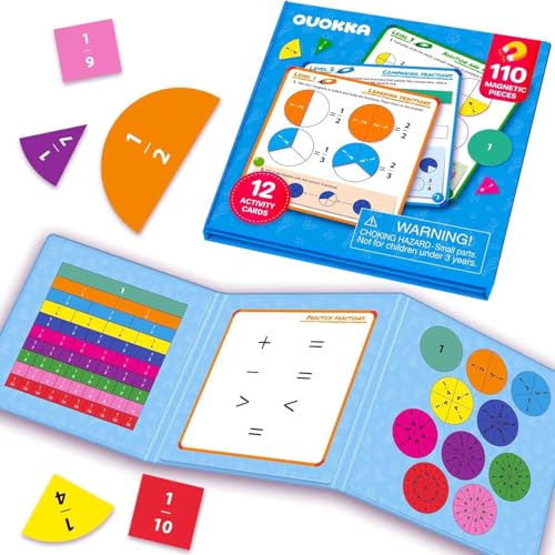 Image of QUOKKA Magnetic Fractions Learning Set for Kids Ages 6-12 - Hands-On Math Games for Homeschooling, Classrooms & Travel - 110 Magnets, 12 Task Pages, Marker - Montessori Educational Toy Puzzles