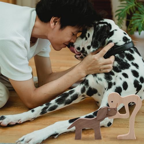 GLADFRESIT Wooden Pet Carvings Dog Puppy Statue - Handmade Craft, Creative Home Décor (Boys and Dogs), Wood-coloured - Image 3