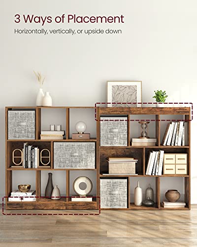 Image of VASAGLE Bookcase Freestanding Storage Unit, 11 x 35.4 x 39.4 Inches | Bookshelf used horizontally, vertically, upside down, Rustic Brown, CUSTOS Collection, ULBC55BX