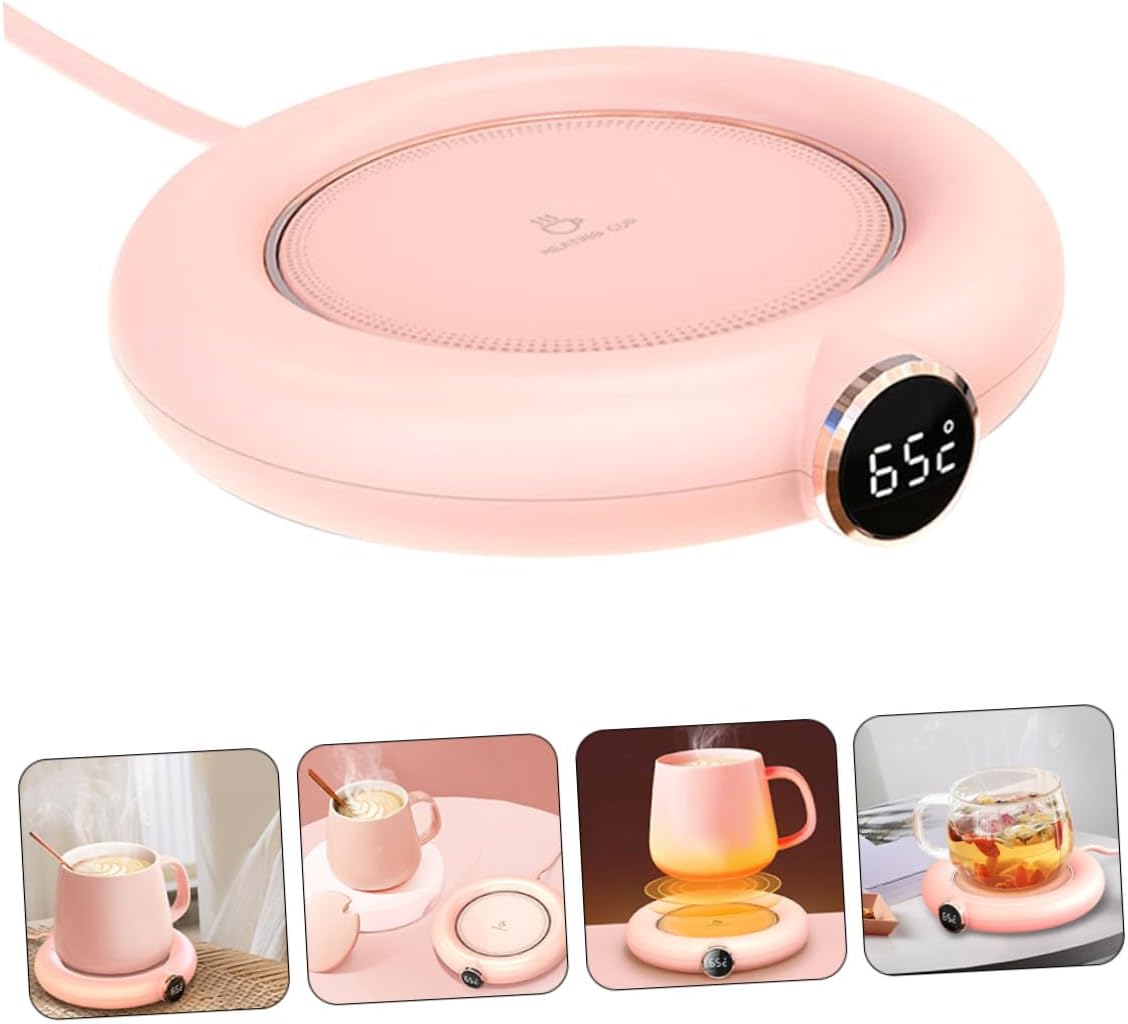 Uonlytech USB Charging Temperature Cup Warmer Level Digital Screen Light Rose Beverage Mug Warmer for Home Office Auto Shut-Off Timer Compact Portable Plastic Thermal Pad for Milk and Hot