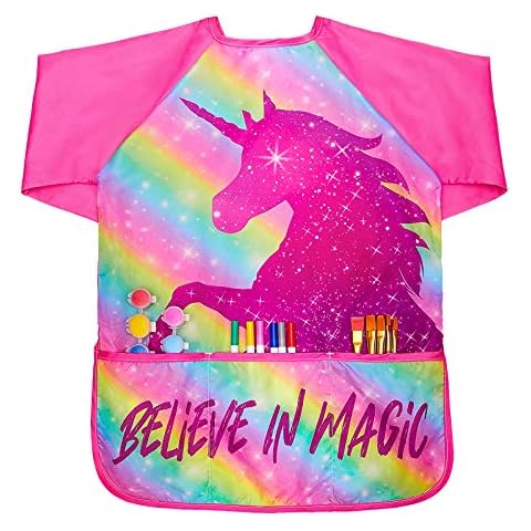 Basumee 1Pcs Unicorn Kids Art Aprons Waterproof, Toddler Children's Artist Painting Smocks with Long Sleeve 3 Convenient Pockets for Daily Activities for Age 3-8 Years Cover