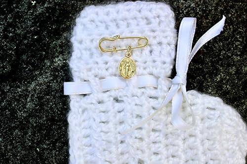 TINY Gold Tone Miraculous Medal, Our Lady of Grace Medal Safety Pin Brooch, Garment Pin, Baptism, Confirmation, First Holy Communion Pin2