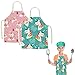 Qazuwa Tablier Cuisine Enfant Bambin Tabliers de Cuisson Tablier Ajustable Pour Enfants Tablier de Peinture Artiste Pour Cuisine, Peinture, Jardinage Pour Les Enfants de 4 à 10 Ans (Rose et Vert)