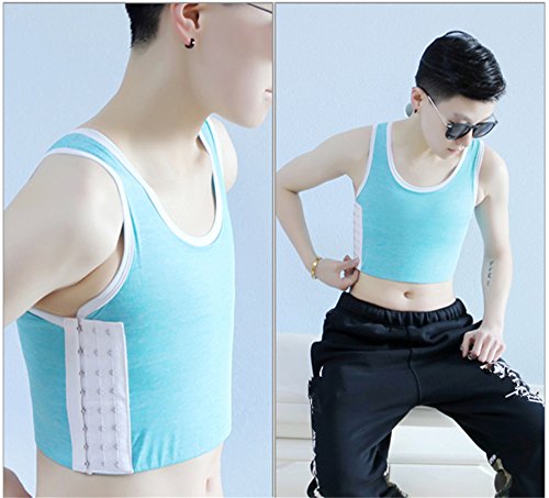 BaronHong Tomboy Trans Lesbian Cotton Chest Binder Plus Size Short Tank Top with Stronger Elastic Band(Blue,S)