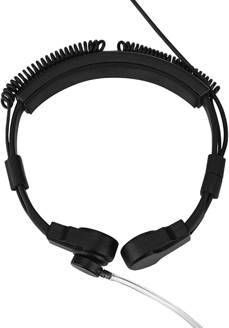 Throat Mic Headphone, 3.5mm PTT Throat Mic Earpiece Anti Radiation Covert Air Acoustic Tube Headset for Mobile Phone/Adjustable Size