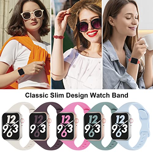 5 Pack Slim Thin Silicone Band Compatible with Apple Watch Bands Women Men - image 4